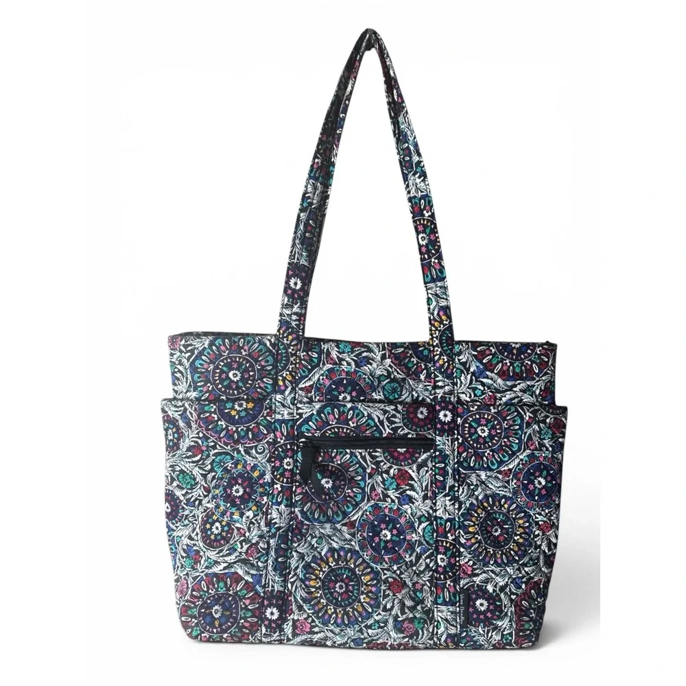 Vera Bradley Stained glass medallion Cotton Tote Bag Navy Floral Shoulder Bag